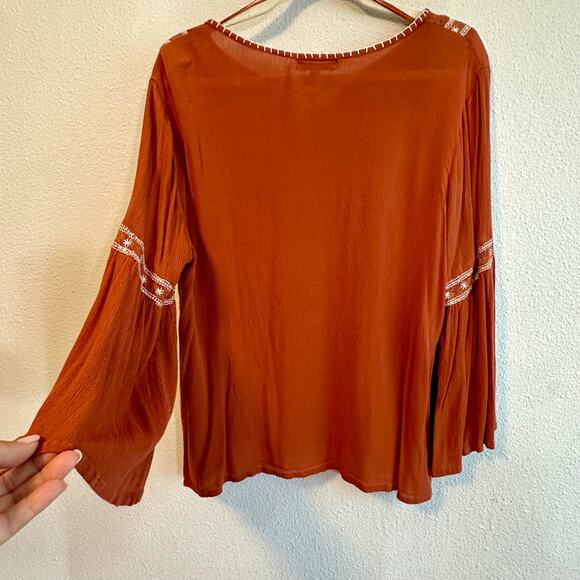 ๐ด Burnt Orange Embroidered Bohemian Peasant Tunic Top, Size L - Picture 4 of 9